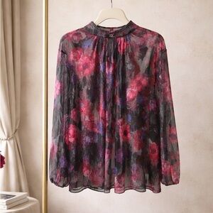Elegant Floral Sheer Blouse - Pink and Black